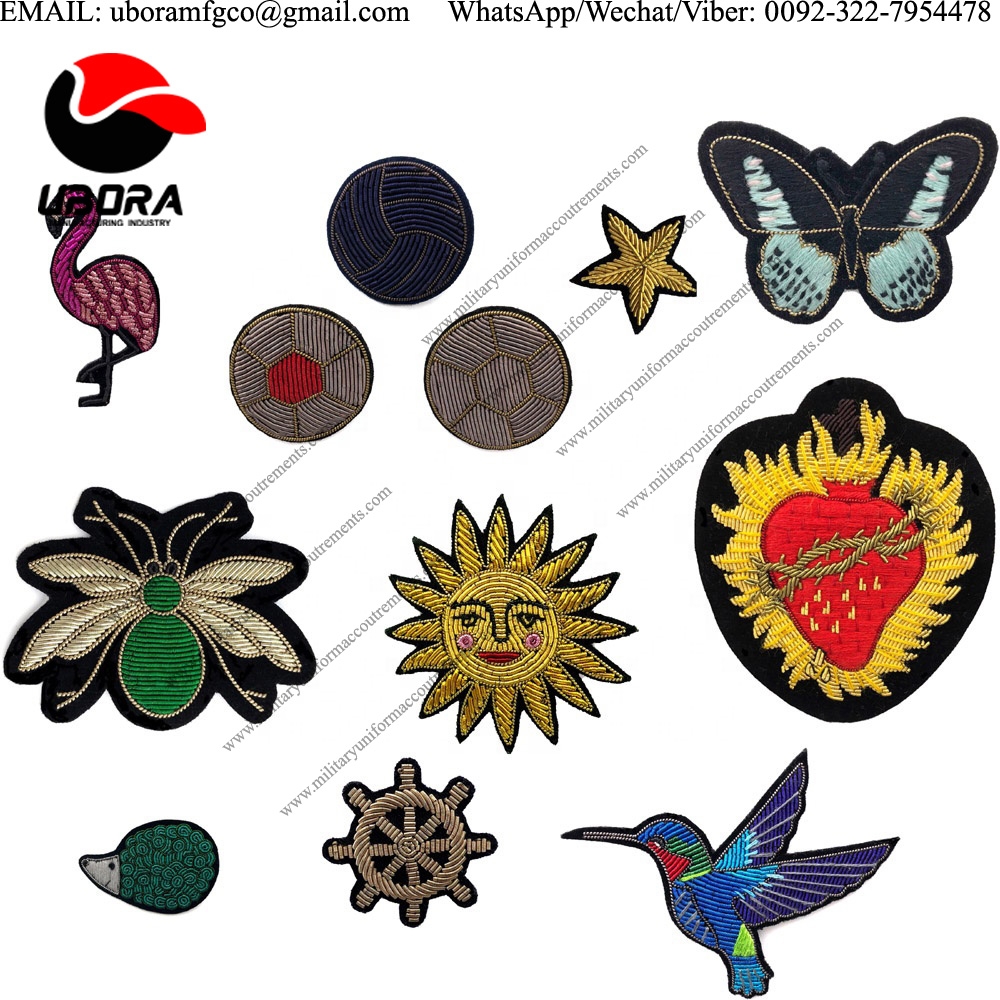 Wholesale brooch  bullion wire Hand Embroidery Brooch Bullion Wire Cap Badges Breastpin